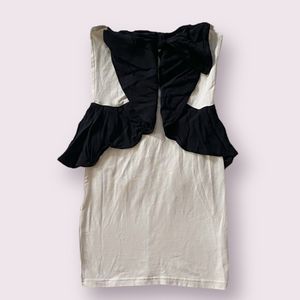 Divided H&M Women's Dress 4 Strapless Mini Bodycon Ivory Beige Black Bow Zipper